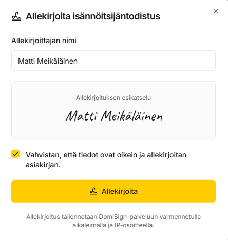 Allekirjoituksen vahvistus DomiSign-palvelussa